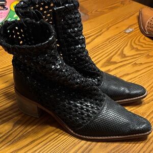Free People Black Textured Ankle Boots